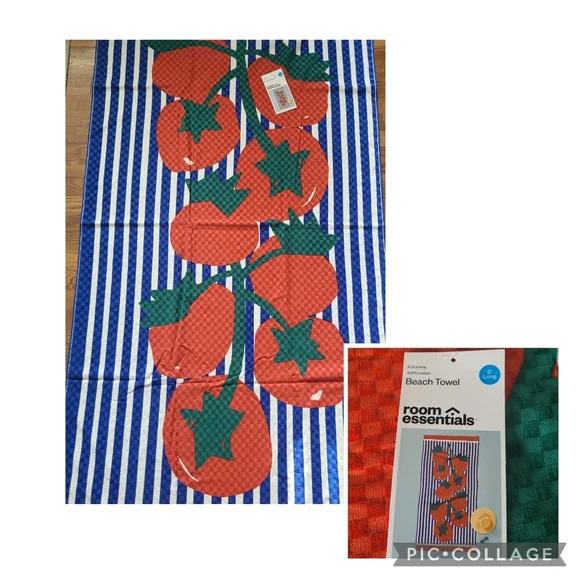 6' Striped Tomato Extra Long Beach‎ Summer Towel Red Blue Cotton New