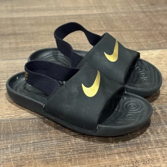 Nike Kids Kawa Slide Sandal Shoes Toddler Black Gold Size 9C