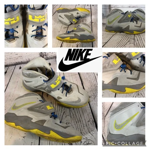 Nike Mens Zoom Soldier VII 599264-001 Platinum Grey Yellow Basketball Shoes