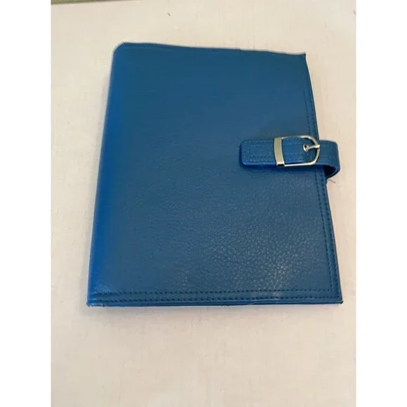 Blue Teal Leather Day Timer 7 Ring Binder Organizer 9.25” X 7.25 Daytimer