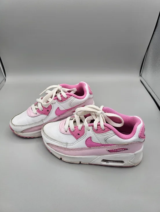 Nike Air Max 90 Girls 12c Shoes Hot Pink Baby White‎ Leather Sneakers Kids Youth