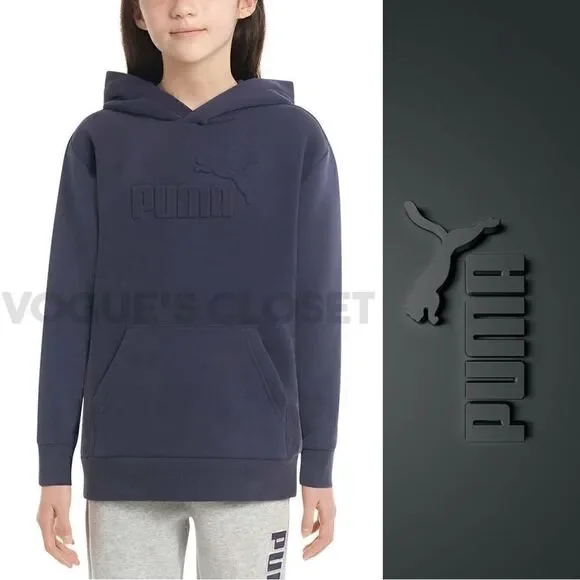 NEW! PUMA Youth Fleece Hoodie with Raised embossed logo and Kangaroo Pockets
