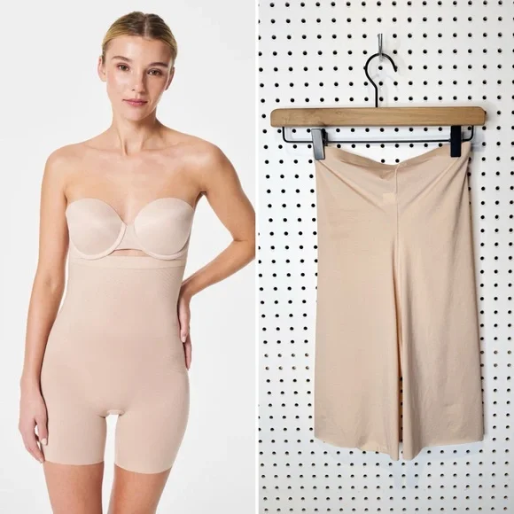SPANX | Invisible‎ High-Waisted Mid-Thigh Short in Champagne Beige Sz. M