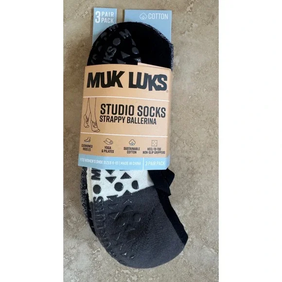Muk Luks Studio Socks Women 6-10 Multi Strappy Ballerina Non-Slip 3-Pack New