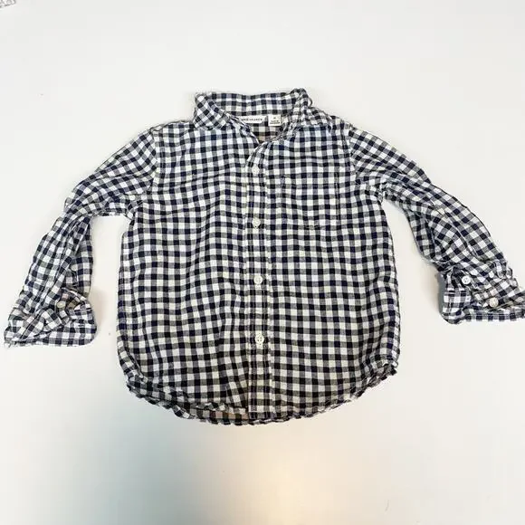 Janie and‎ Jack Shirt Boys 2T Gingham Print Linen Blend Button Up Preppy Classic