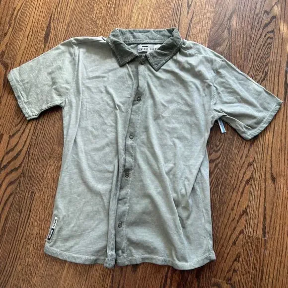 New Vintage Havana Distressed Army Green Button Down Short Sleeve Shirt - XL