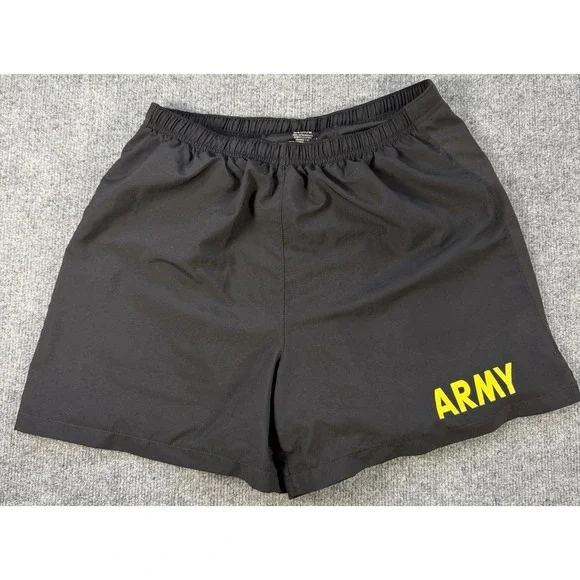 UNICOR Mens Medium APFU Army Training Shorts Black Yellow Logo PT Trunks 5