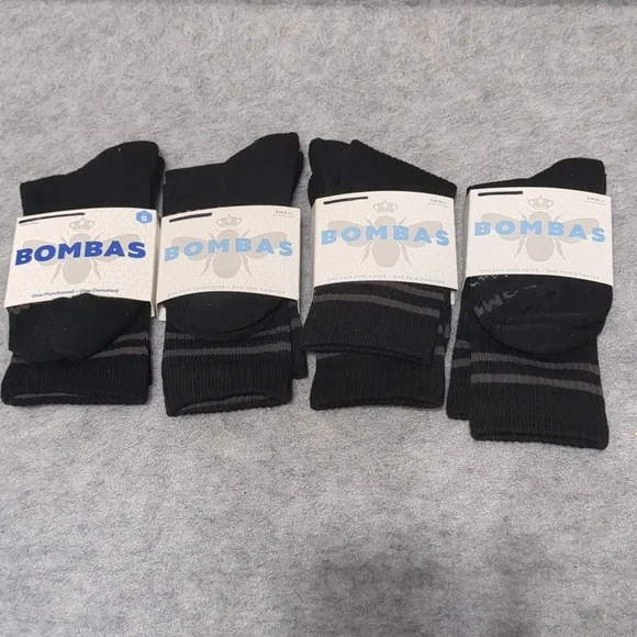 BOMBAS Black Calf Socks size Small (4-7.5) NWT (Lot Of 4)