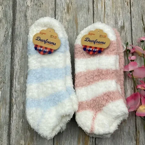 Women’s Dearfoams Ultra Soft Fuzzy Slipper Socks 2, 2-Packs Shoe Size 4-10
