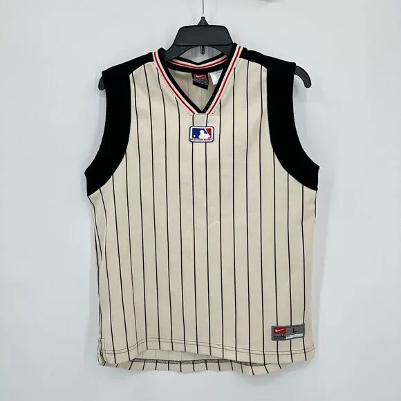 Vintage Nike Jersey Top Kids L 16/18 Cream Black Streetwear Style Baseball Rare‎