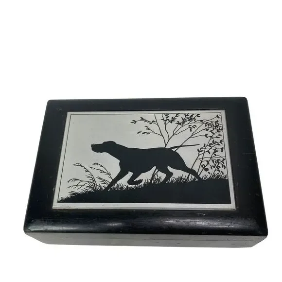 Vintage Pattberg Novelty Corporation NY Wooden Box with Dog Plaque 6.5x4.5x2.25