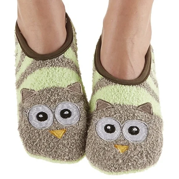 Women’s Mary Jane Fuzzy Animal Socks - Old Owl