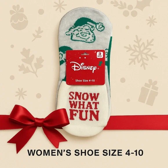 Disney Dopey Holiday No Show Socks 3-Pack Size 4-10