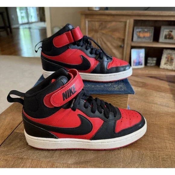 Nike Court Borough Mid Top 2 Red Black Kids Size 3.5Y CD7783-602