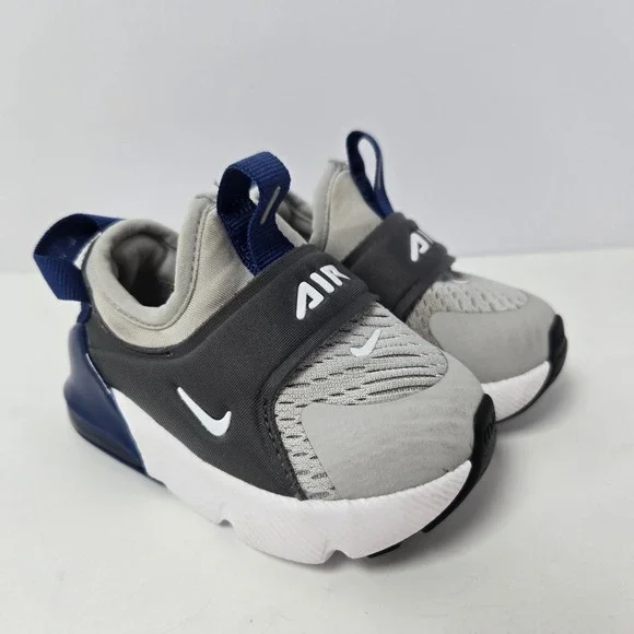 Nike Air Max 270 Extreme Kids 4C Grey Navy Blue Slip On Sneakers CI1109-013