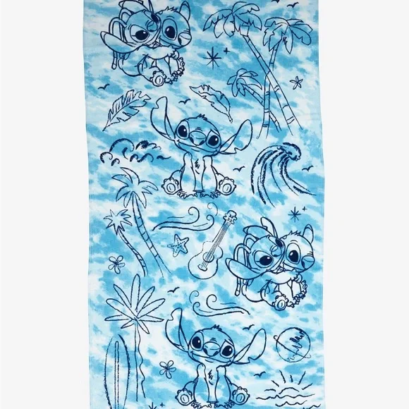 Disney Lilo &Stitch Tie Dye Blue/White Stitch & Angel Beach Towel 34” x 64” BNWT