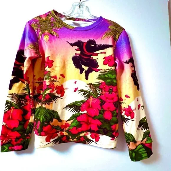 Cotton Ninja Floral Crew Neck Sweatshirt Hawaiian Size Small Girl Youth