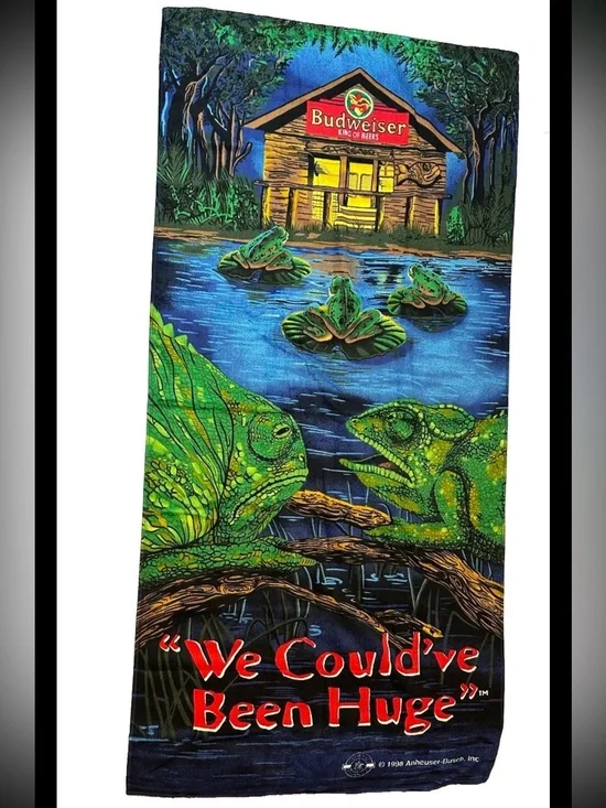 Vtg 1998 Budweiser Lizards “We Could Have Been Huge” Beach Towel