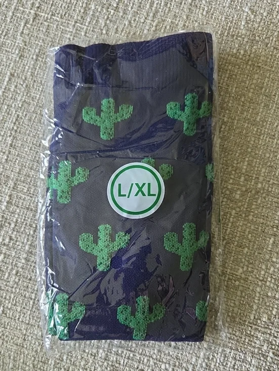 Navy Blue Compression Socks Wkth Green Cactus Size: L/XL