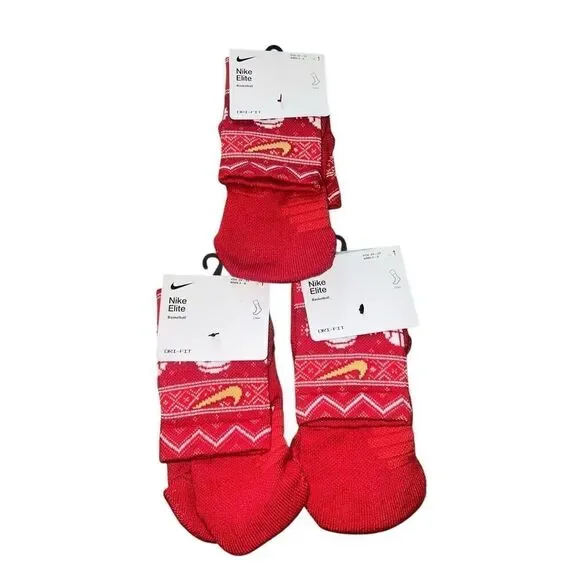 3 Nike ELITE Crew Basketball Socks CHRISTMAS red santa holidays W4-6 Y3-5