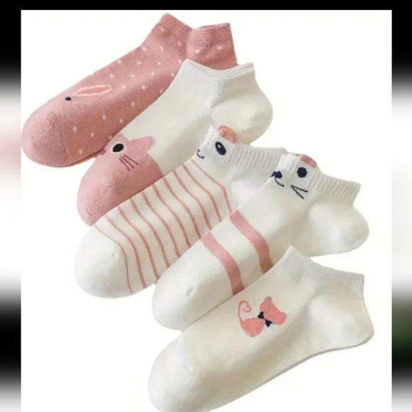 KITTY CAT ANIMAL SOCKS OS ANKLE BRAND NEW 5 Pair