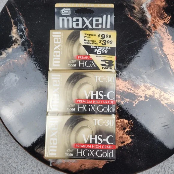 Maxell HGX Gold 30 3 Pack VHS C‎ Premium High Grade Camcorder Tapes New
