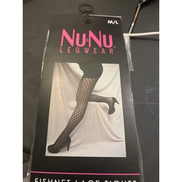 Nwot NuNu Legwear Queen Fishnet Lace‎ Tights M/L Black Womens