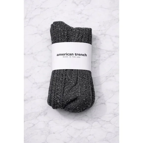 American Trench Premium Wool Silk Cable Knit Socks Charcoal Gray USA Women NWT
