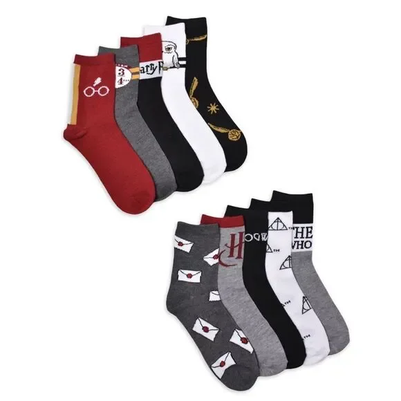 Harry Potter Womens Socks Graphic Crew Burgundy 10 Pack Shoe Sizes 4-10 B4