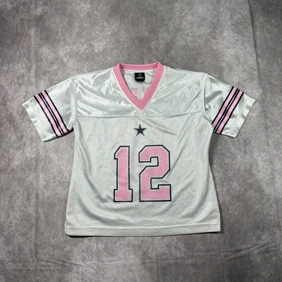 Dallas Cowboys Girls Jersey 10 12 White Pink Football Number 12 Mesh Sporty Tee