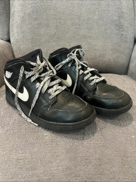 Nike Kids Black High-Top Sneakers with White Swoosh