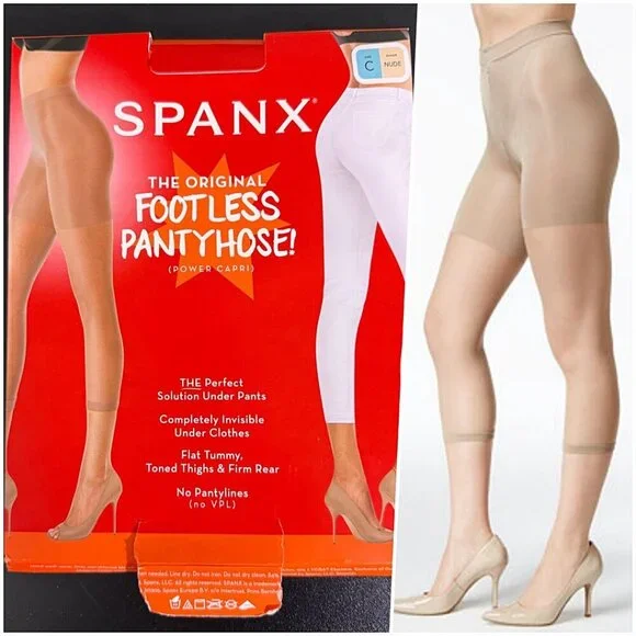 SPANX Footless Sheer Tummy Thigh Control Cropped Length Nude