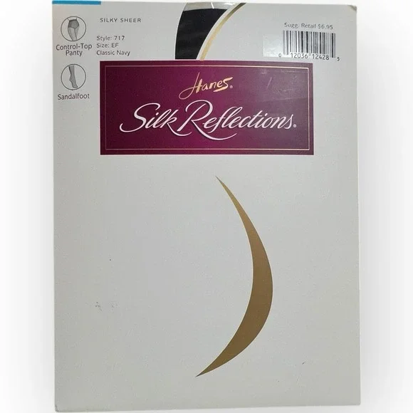 Vtg Hanes Silk Reflections Pantyhose Silky Sheer Control Top Navy  Sz EF Drag