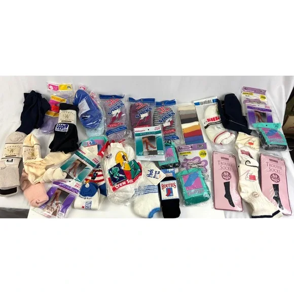 80s 90s Deadstock Women's Socks &‎ Knee Highs Lot 29 Packs NOS Vintage