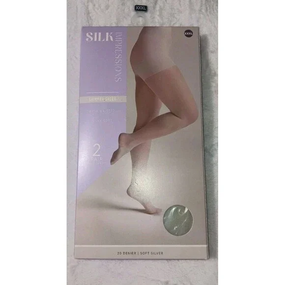 Silk Impressions Pantyhose 2 Pack 3XL Beige 20 Denier Shimmer Sheer high waisted
