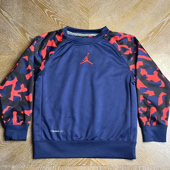 JORDAN Little Boy Navy Therma-Fit Camo Sweatshirt 5/6