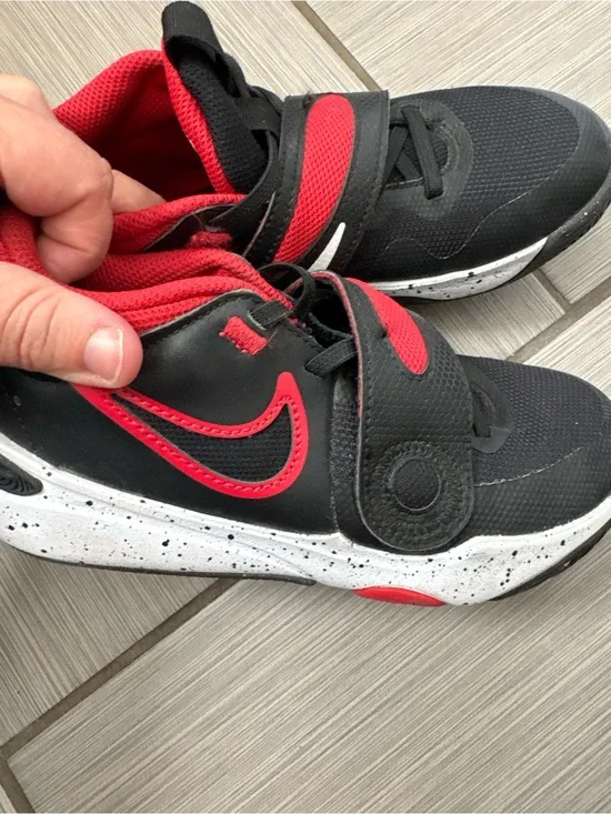 Nike Black and Red Kids' Athletic Sneakers with Velcro Strap