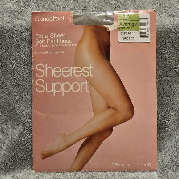 Vintage JCPenney Sandalfoot Sheerest Support Average Pantyhose Pearl Grey 84‎