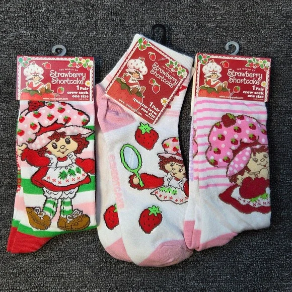 Strawberry‎ Shortcake Socks Womens One Size 3 Pair Bundle Crew Quarter New Pink