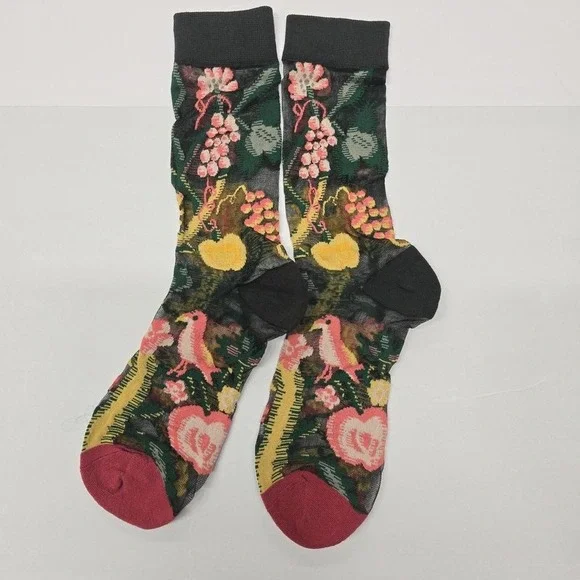 New Pair Sheer Floral Bird Grapes Pattern Ankle Socks Women's Fashion Novelty