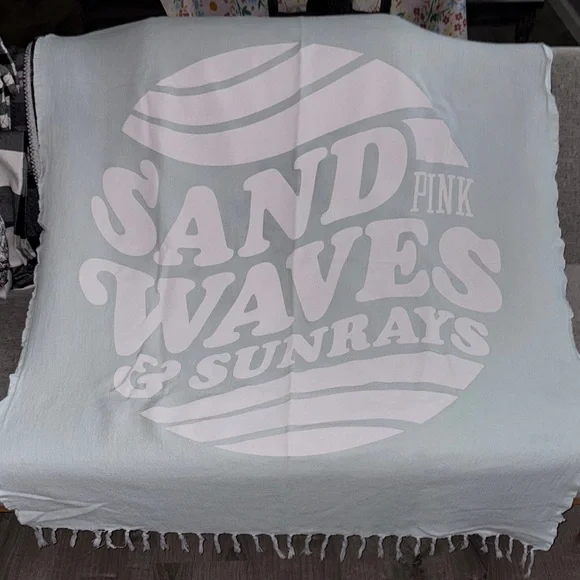 PINK Victoria's Secret Beach Towel - Light Blue and White