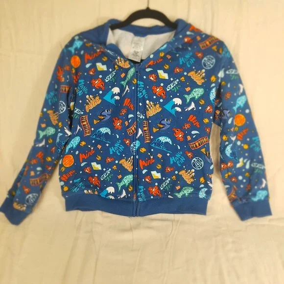 Disney‎ Pixar Finding Nemo Dory All Over Print Blue Zip Up Hoodie Kids XL NWOT