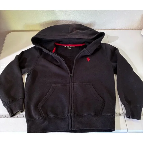 US Polo Assn Kids Black Full Zip Hoodie Sweatshirt Red Logo Youth Size 8 Medium