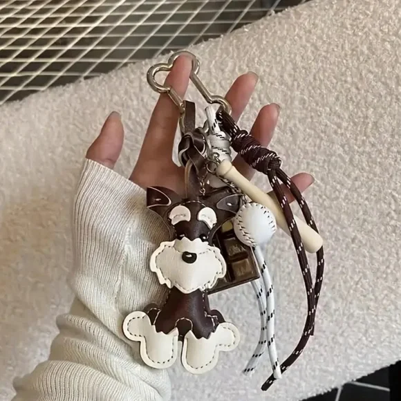 Bag Charm, Schnauzer Brown and White Key Holder, NEW