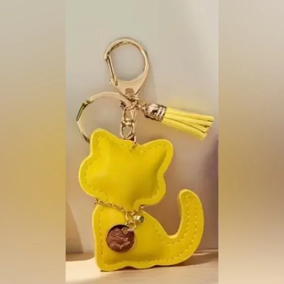 Yellow Cat Keychain with Tassel, NEW