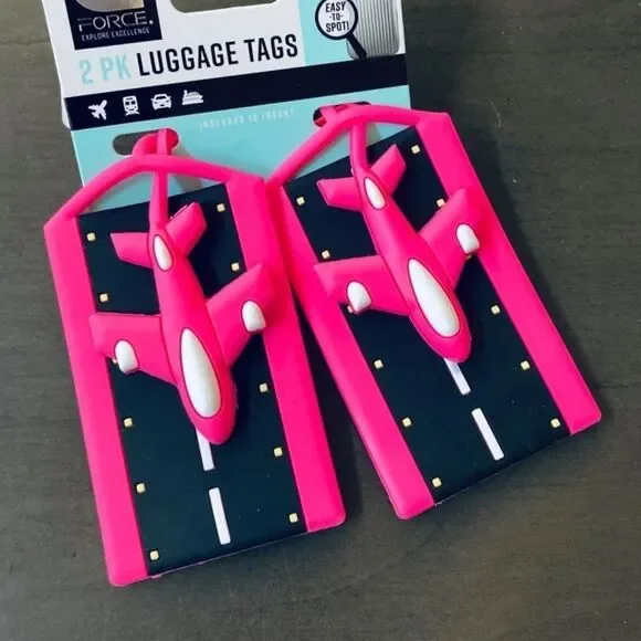Airplane Luggage ID Tags Hot Pink Set