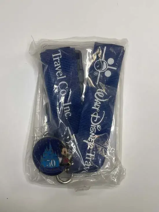 Walt Disney Travel Co. Blue Lanyard with Disneyland 50th Anniversary Mickey Mous
