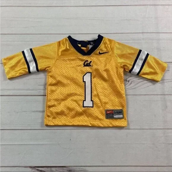 Nike Kids Yellow Cal Golden Bears #1 Long Sleeve Football Jersey Shirt Size 3/6M
