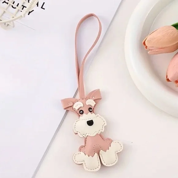 Pink and White Dog Keychain Bag Charm, NEW