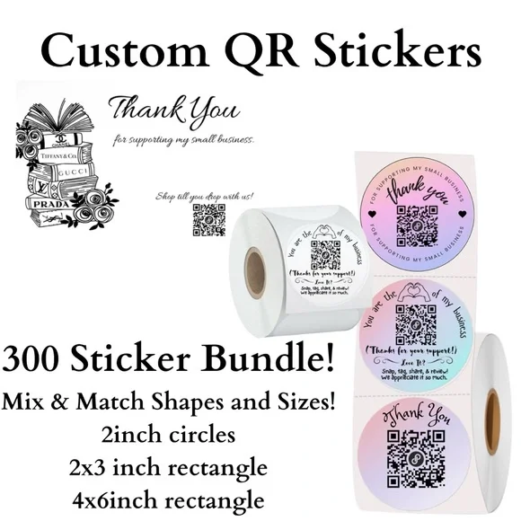 BUY NOW 300 Custom Thank You‎ QR Stickers Mix & Match